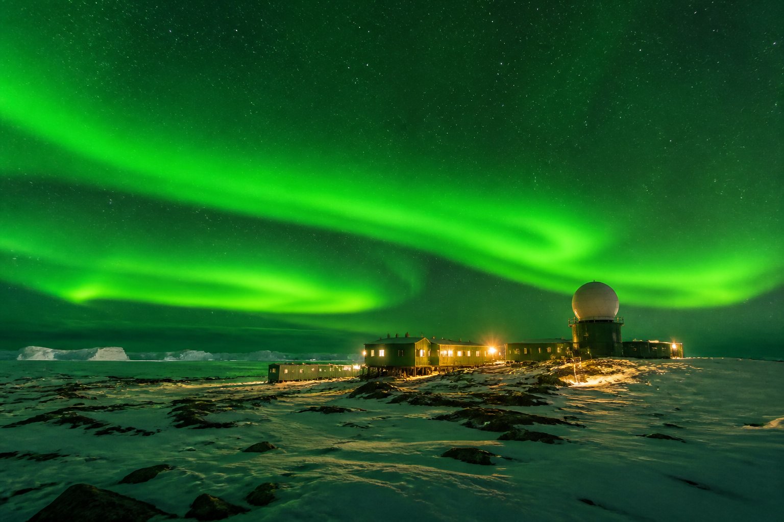 Aurora over Antarctic station