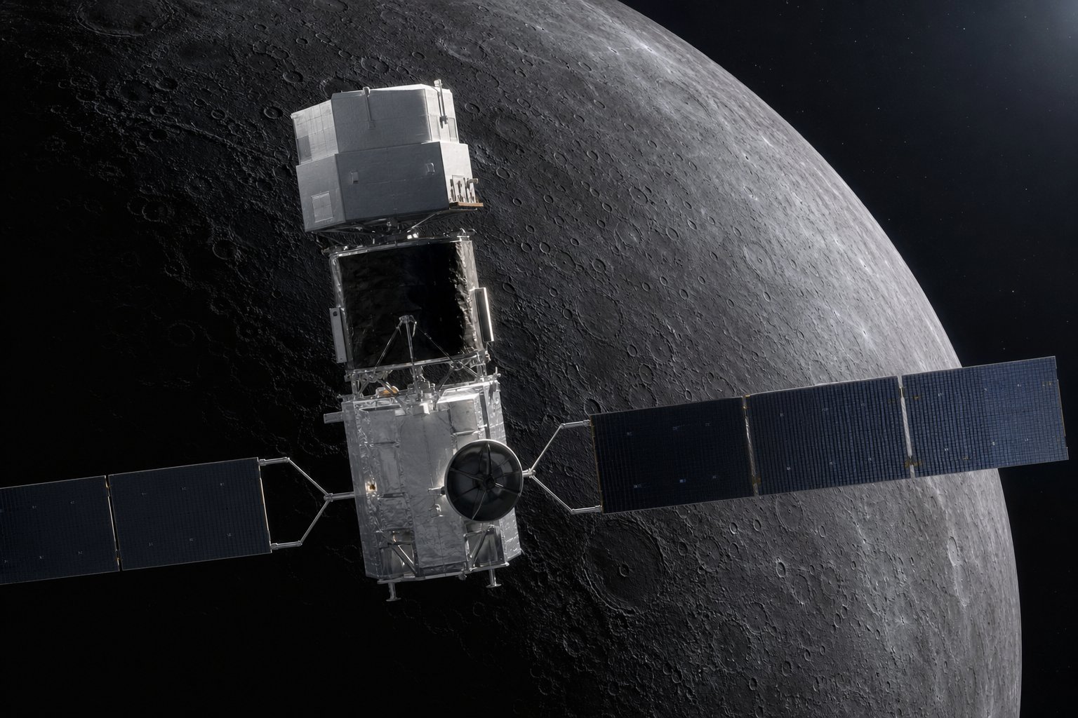 BepiColombo spacecraft at cratered Mercury