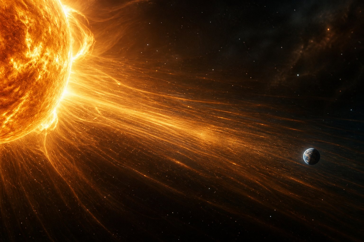 Solar wind approaching Earth