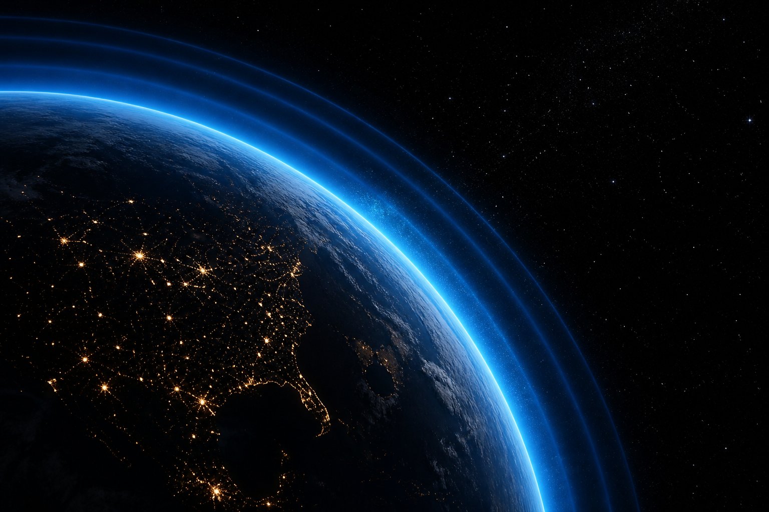 Earth wrapped in a glowing ionosphere