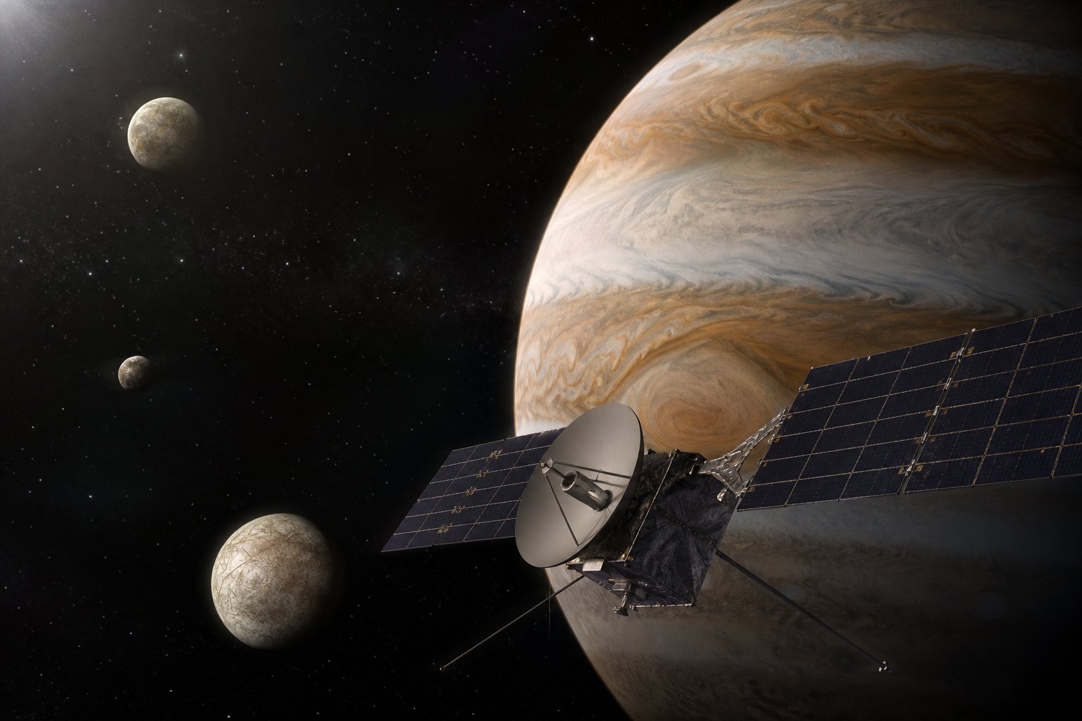 JUICE spacecraft approaching Jupiter and its icy moons