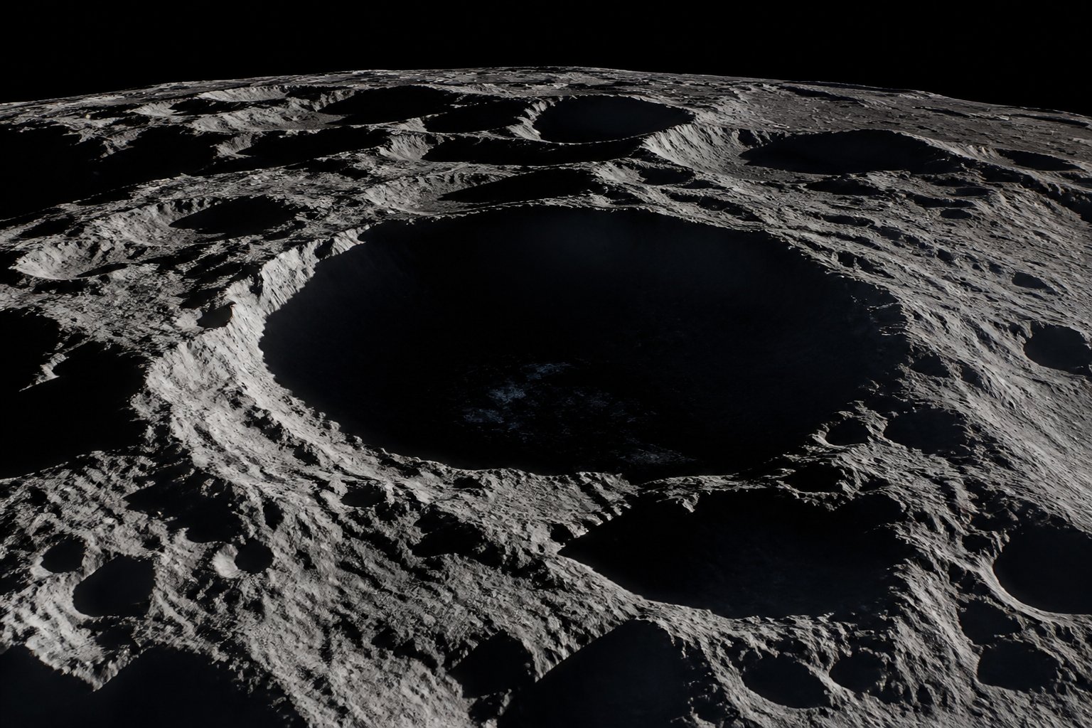 Permanently shadowed crater at the lunar south pole