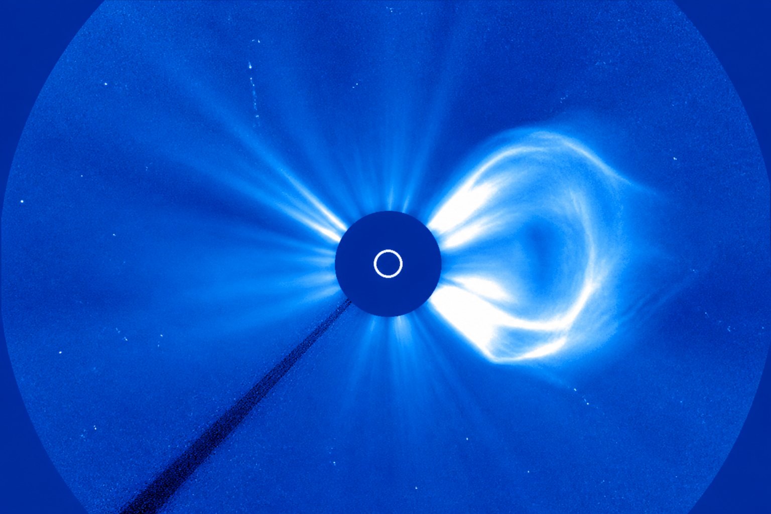 Coronal mass ejection leaving the Sun