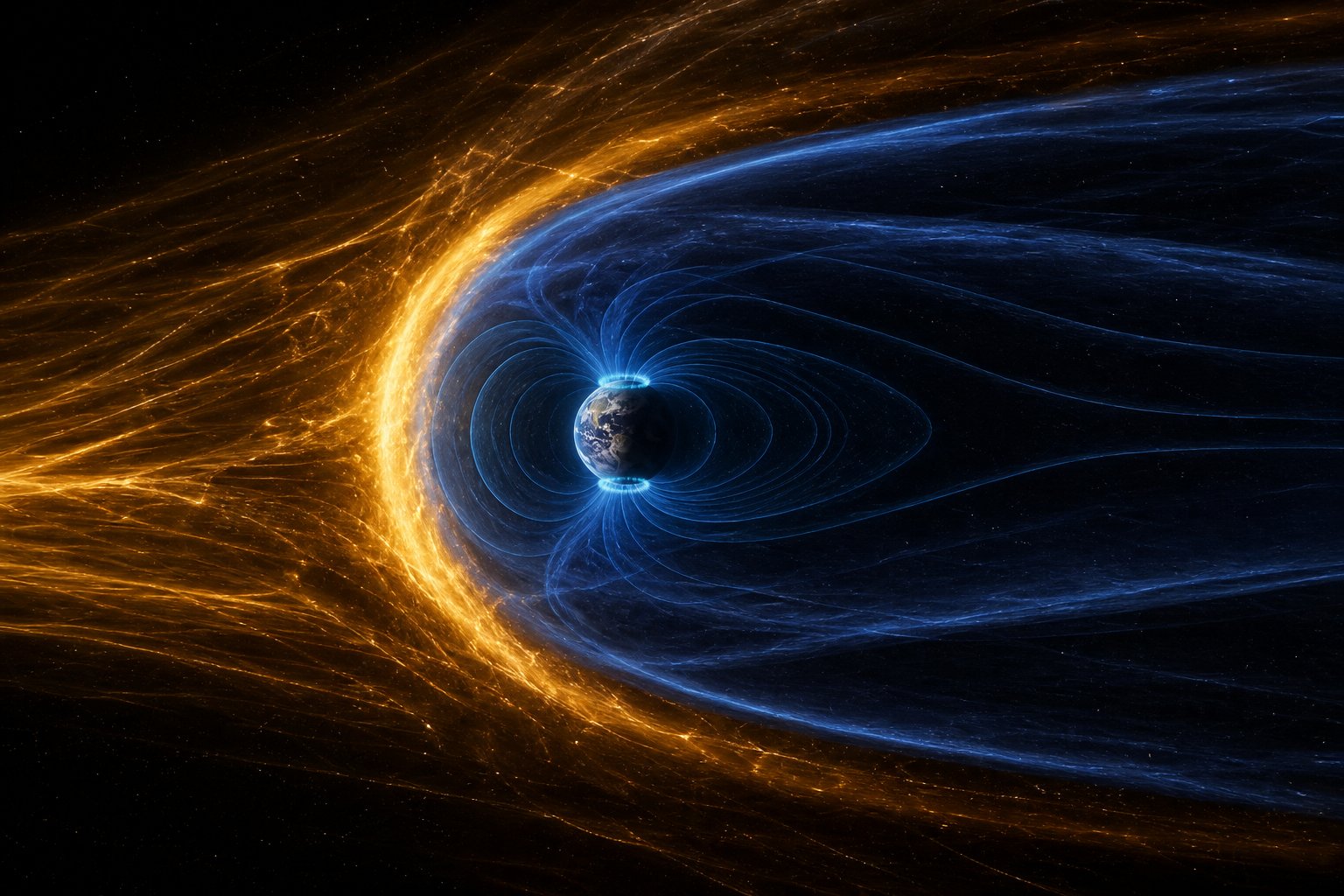 Earth magnetosphere compressed by the solar wind